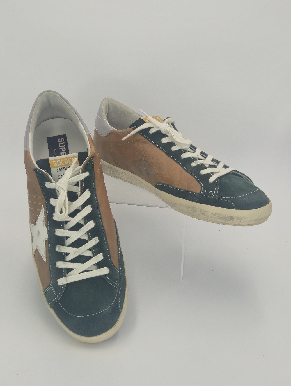 Golden Goose Super-Star Brown Green LowTop Leather Sneakers Men Size EU 47 US 14
